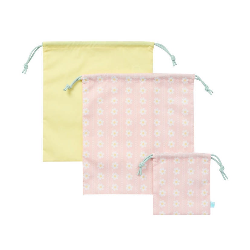 きんちゃく3枚セット/フラワーレース/シェルピンク